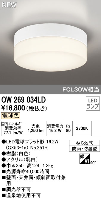 オーデリック OW269034LD 屋外用LED共用灯 ランプ交換可能防雨・防湿型  FCL30W相当 電球色