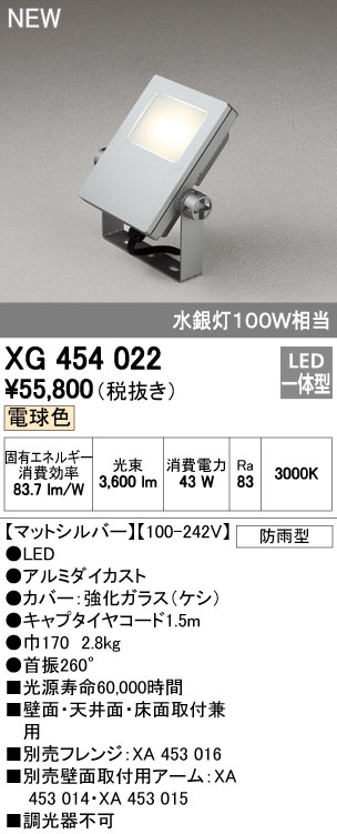 オーデリック XG454022 屋外用LED投光器 水銀灯100W相当  電球色 色マットシルバー